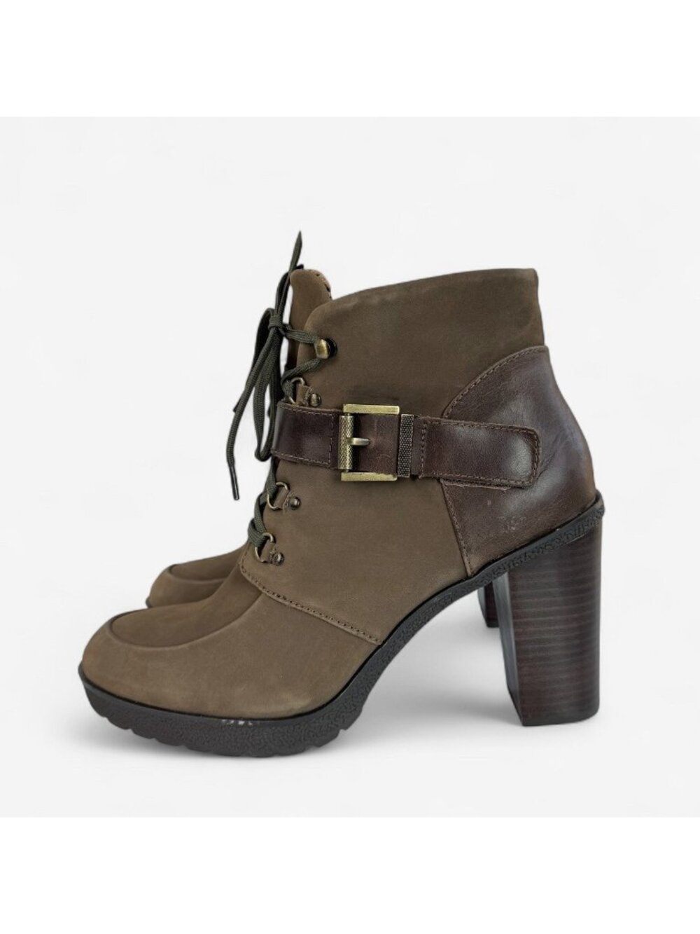 Nicole Womens Sylvie Hiker Boots 10 M Brown Suede Leather Stack Heel Side Zip
